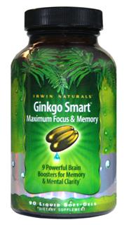 Irwin Naturals Advanced formula Ginkgo Smart helps you to naturally keep mentally alert, focused and on top of your game. Ginkgo biloba and Choline enhance memory, concentration and clarity..
